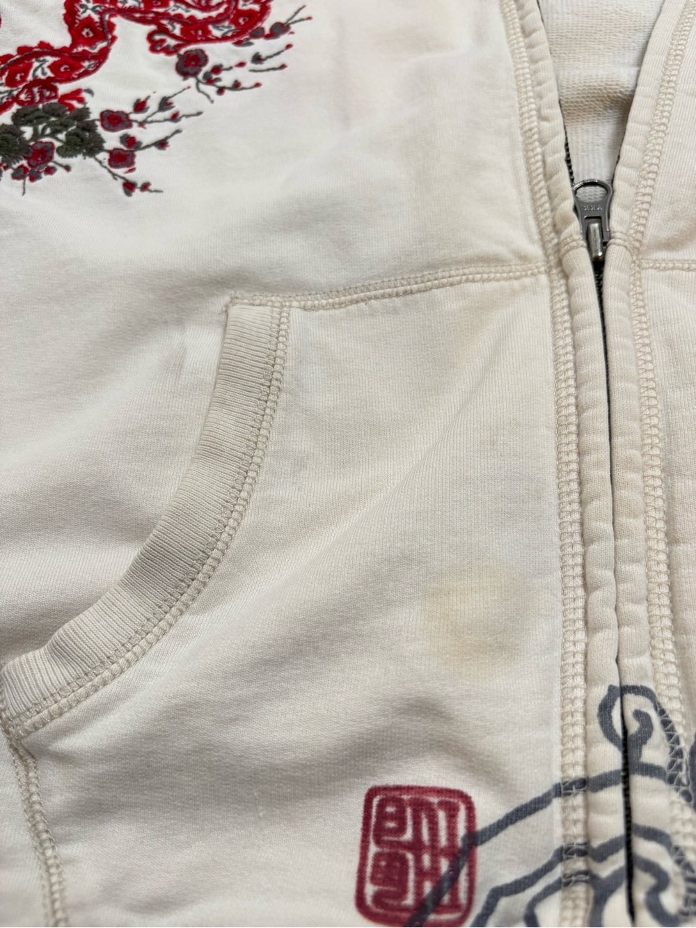 LUCKY BRAND Vintage Y2K Asian Embroidered Glitter Dragon Zip Hoodie Jacket L - Picture 6 of 16
